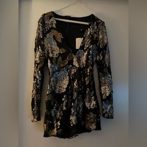 Missguided NWT black gold silver sequin romper Sz 4 US